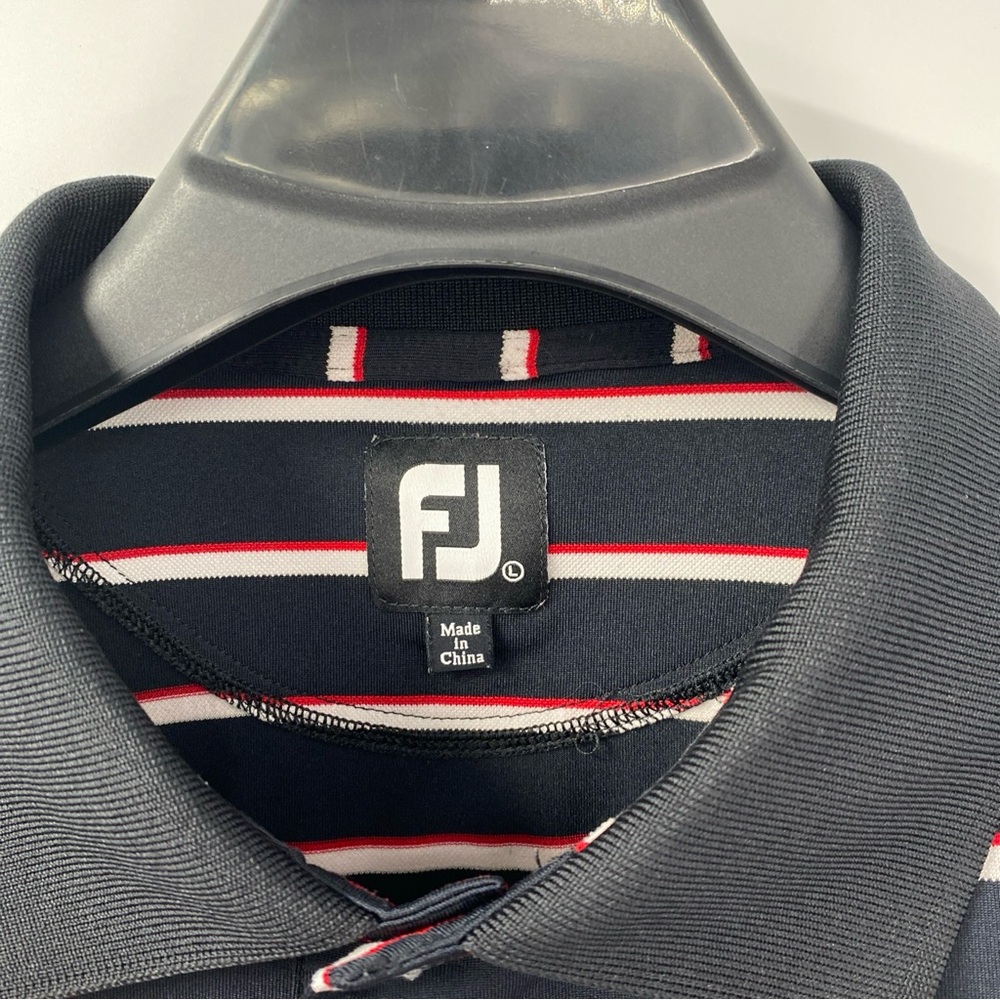 FootJoy Men's Polo Black With Red & White Stripes. Size Large Very nice! - Picture 6 of 7
